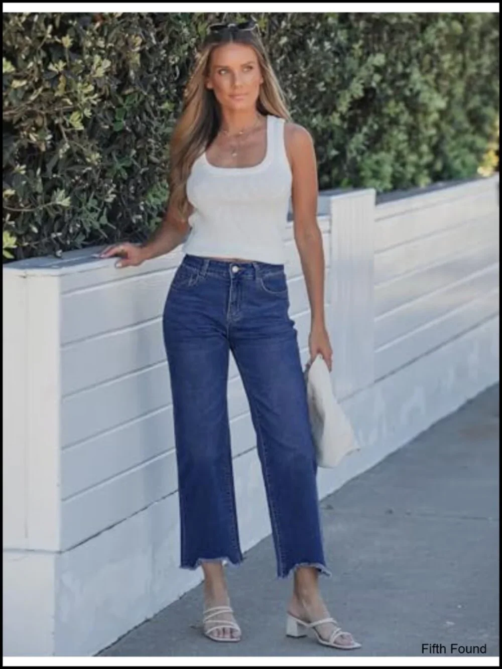 Straight Leg Cropped Jeans Mid Rise Baggy Distressed Raw Hem Stretchy Denim